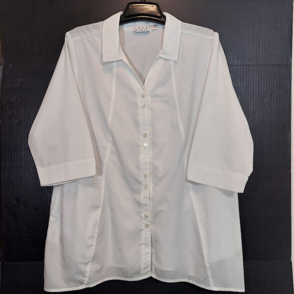JOAN RIVERS Womens White Dress Blouse with Pockets XL Asymmetrical Hem Shirt Top